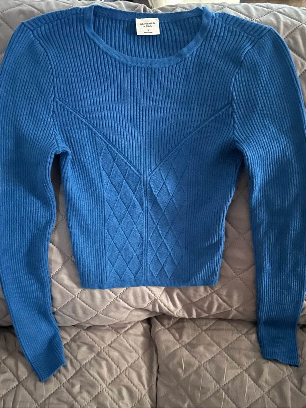 Abercrombie & Fitch Blue Ribbed Diamond-Panel Crew Sweater